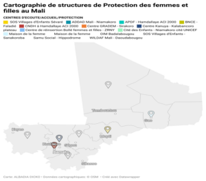 Cartographie des structures de protection des femmes et filles au Mali, Centre d'écoute/accueil/protection